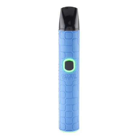 Light blue Ooze Pinch dry herb vaporizer with textured grip, black mouthpiece, and lit power button