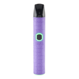 Purple Ooze Pinch dry herb vaporizer with textured body, black mouthpiece, and glowing control button
