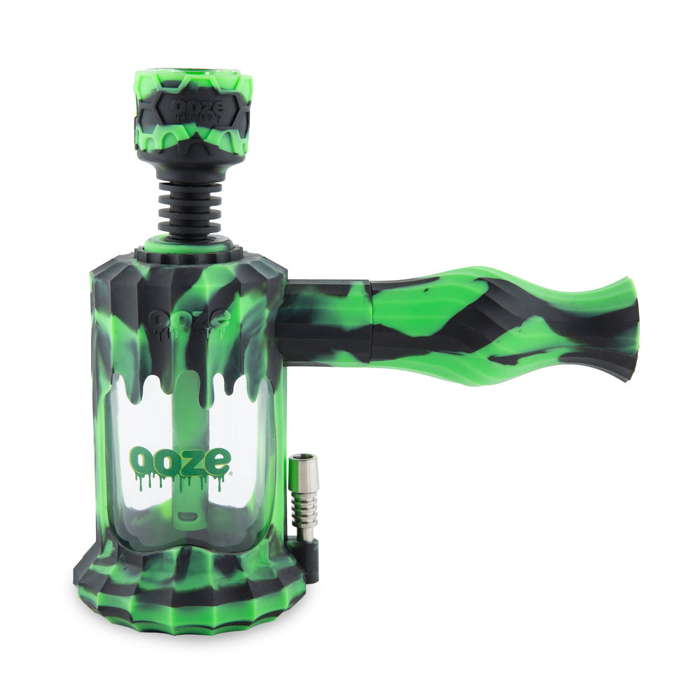 Chameleon Ooze Clobb 4-in-1 water pipe with green black marbled silicone and glass chamber
