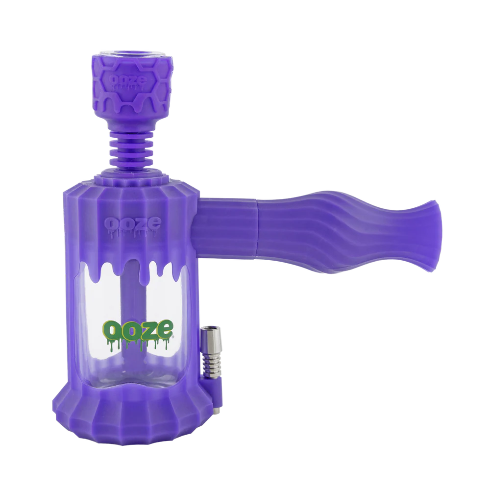 Ultra purple Ooze Clobb hybrid water pipe with molded silicone body and clear glass chamber