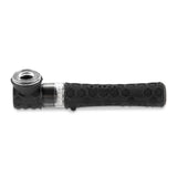 Black Ooze Piper hand pipe assembled with glass bowl and silicone body in side profile