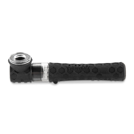 Black Ooze Piper hand pipe assembled with glass bowl and silicone body in side profile