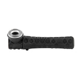 Black silicone chillum setup with clear glass mouthpiece insert and textured hex-pattern handle