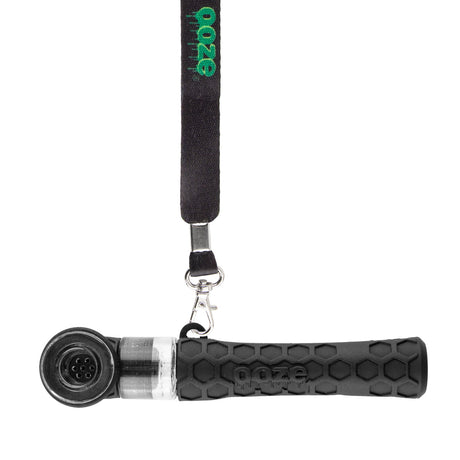 Black Ooze Piper 2-in-1 pipe attached to branded lanyard for easy portable carrying