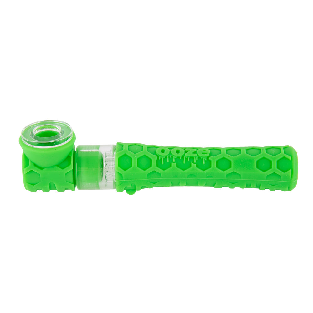 Green Ooze Piper silicone and glass hand pipe with textured grip and removable glass bowl insert
