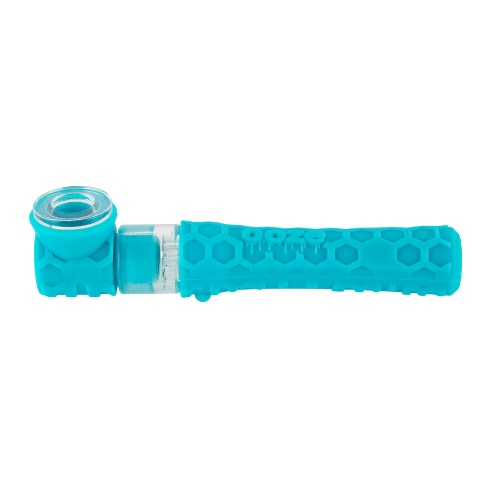 Teal Ooze Piper 2-in-1 hand pipe with hex-pattern silicone body and clear glass bowl insert