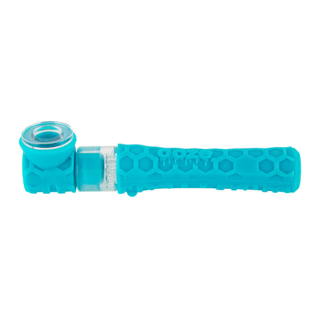 Teal Ooze Piper 2-in-1 hand pipe with hex-pattern silicone body and clear glass bowl insert