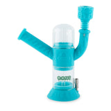 Aqua teal Ooze Cranium silicone and glass water pipe with clear chamber and bowl attachment