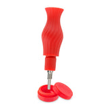Red Ooze Ozone dab straw attachment with titanium tip positioned above clear glass concentrate dish