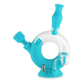 Aqua teal Ooze Ozone 4-in-1 silicone and glass water pipe with quartz banger attachment
