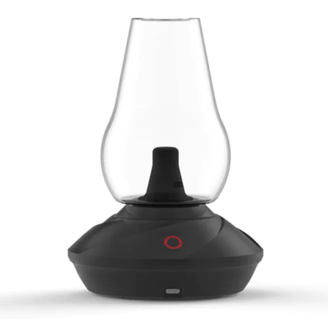 Zenco Duo Onyx desktop vaporizer front view with black base, clear glass, and compact round shape