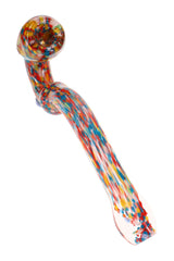 7″ confetti frit Sherlock glass pipe with curved profile, rounded bowl, and bright assorted colors