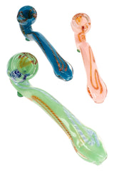 Assorted 6½″ striped frit Sherlock glass pipes with curved necks and multicolor accent details