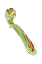6½″ striped frit Sherlock glass pipe with curved profile, speckled body, and colorful glass accents