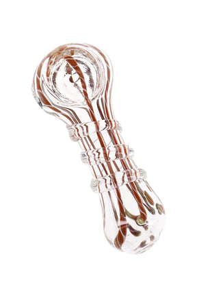 Small multicolor striped glass spoon pipe with coil detail and pocket-size dry herb design