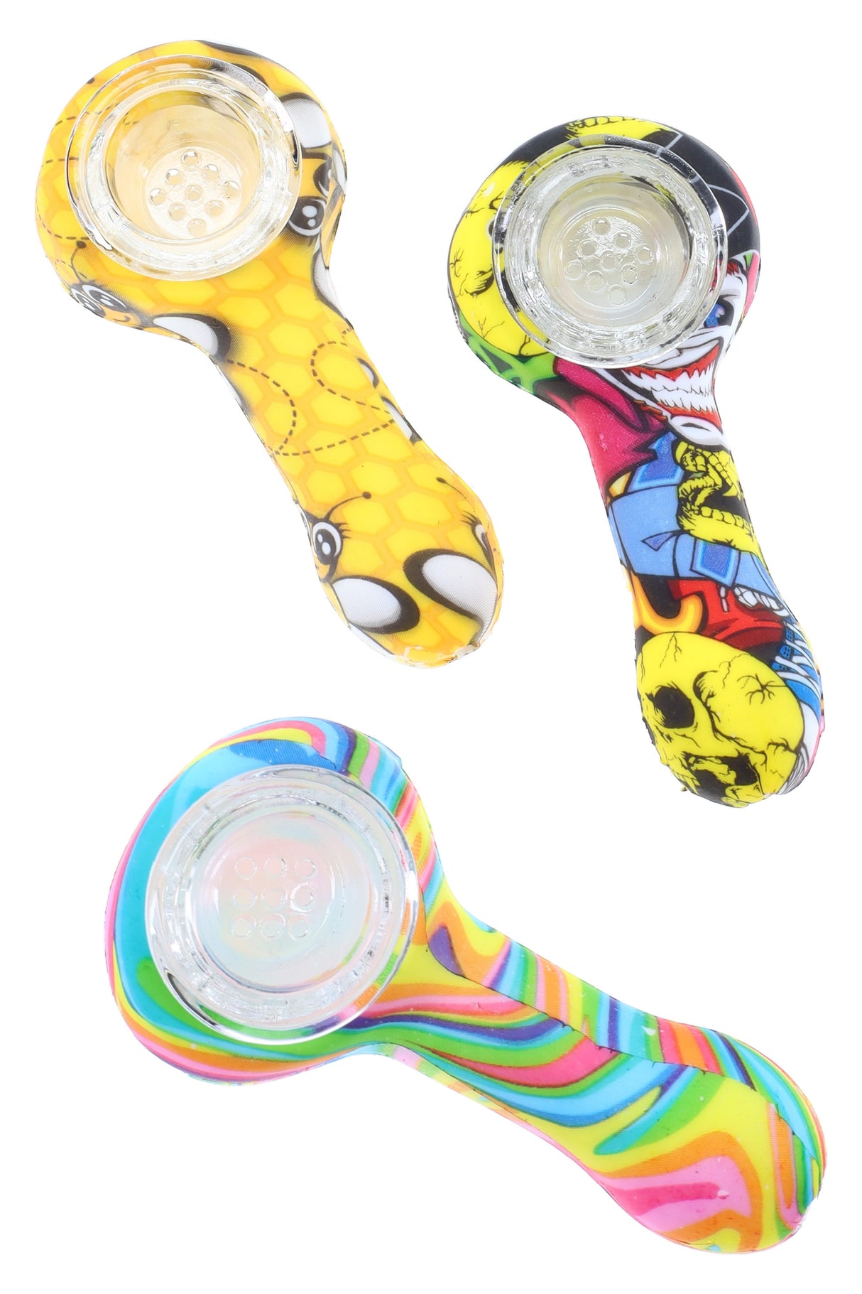 Mini Silicone Decal Hand Pipe with Glass Bowl - P2051