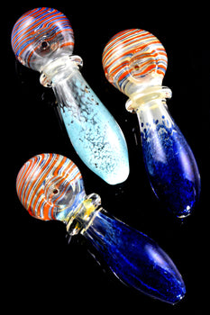 Color Changing Frit Striped Glass Pipe - P2126