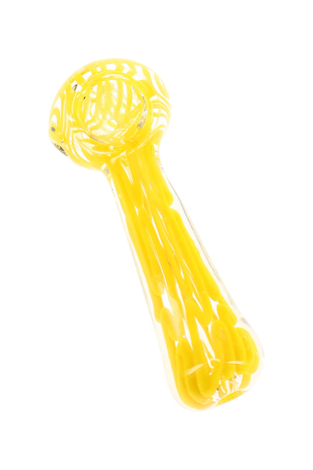 5″ thick clear striped glass spoon pipe with colored bowl stripes 