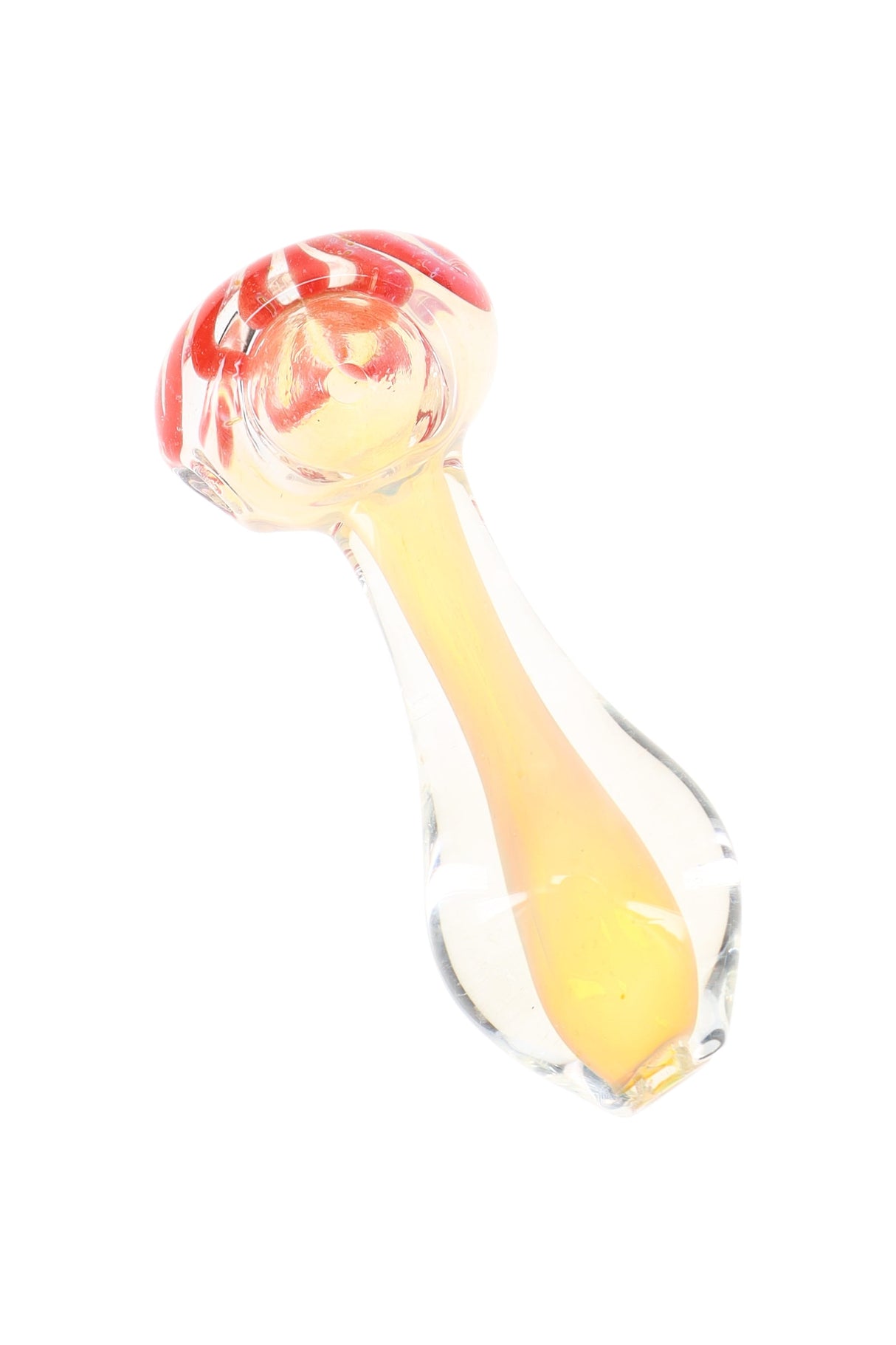 Clear color-changing glass spoon pipe with red striped bowl accent and 3½″ pocket-friendly hand pipe shape