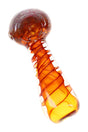 Gold fumed frit glass hand pipe “Amber Helix” with orange spiral stem, rounded bowl and colored marble accent