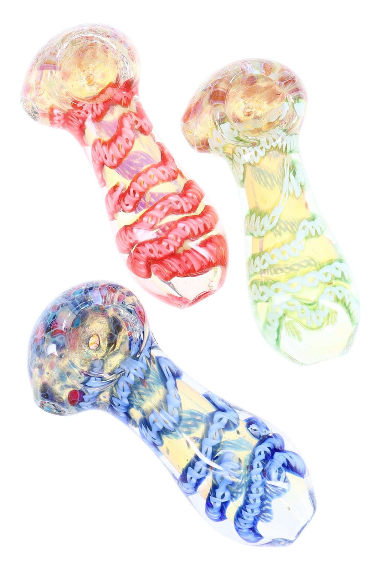 3" Small Multicolor Striped Silver Fumed Confetti Frit Glass Pipe - P2459