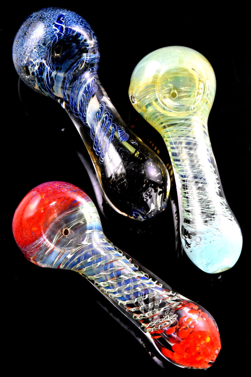 Spiral Striped Color Changing Frit Glass Pipe - P2704