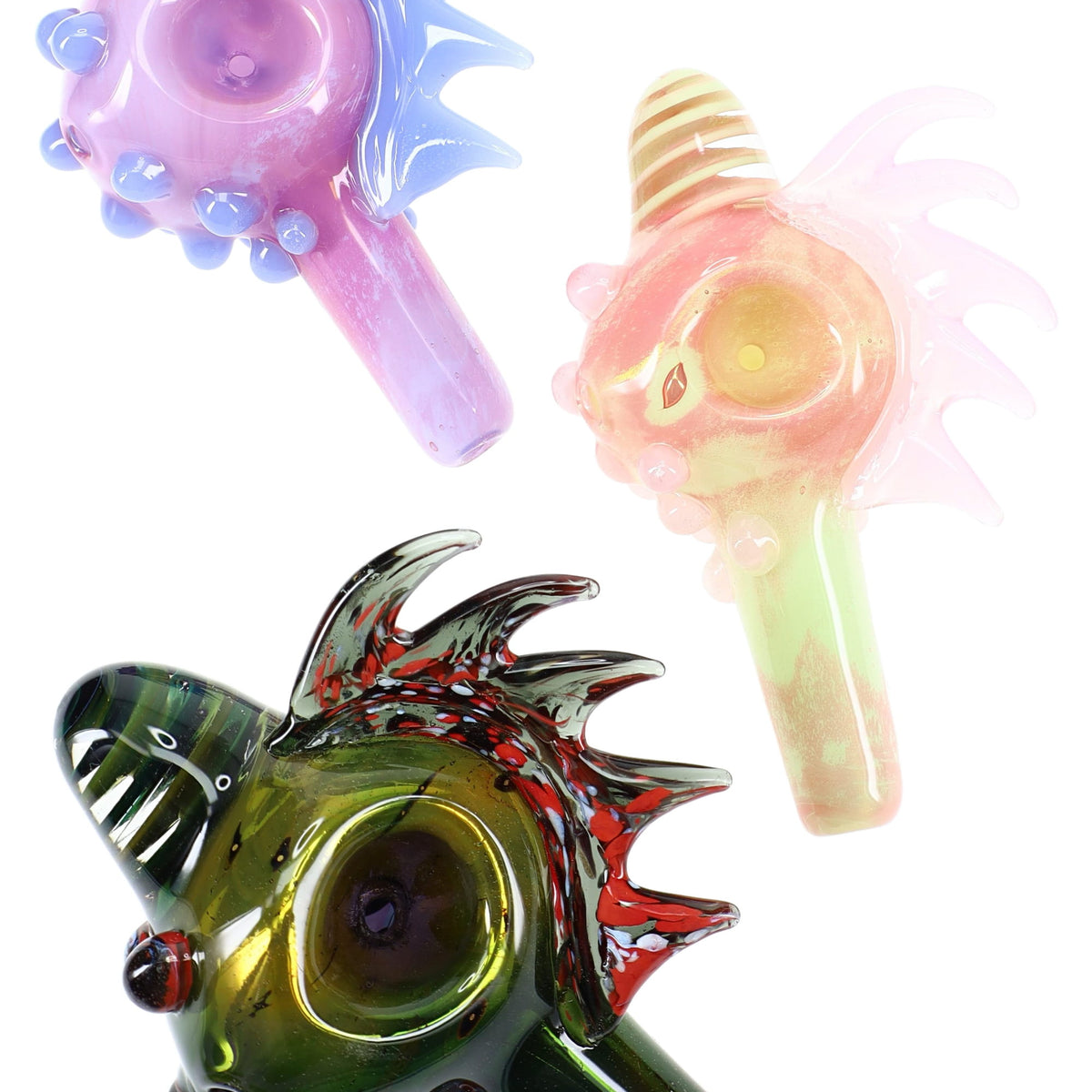 Silver Fumed Neon Spiked Glass Spoon “Puffer” – 5″ – Assorted Colors ...