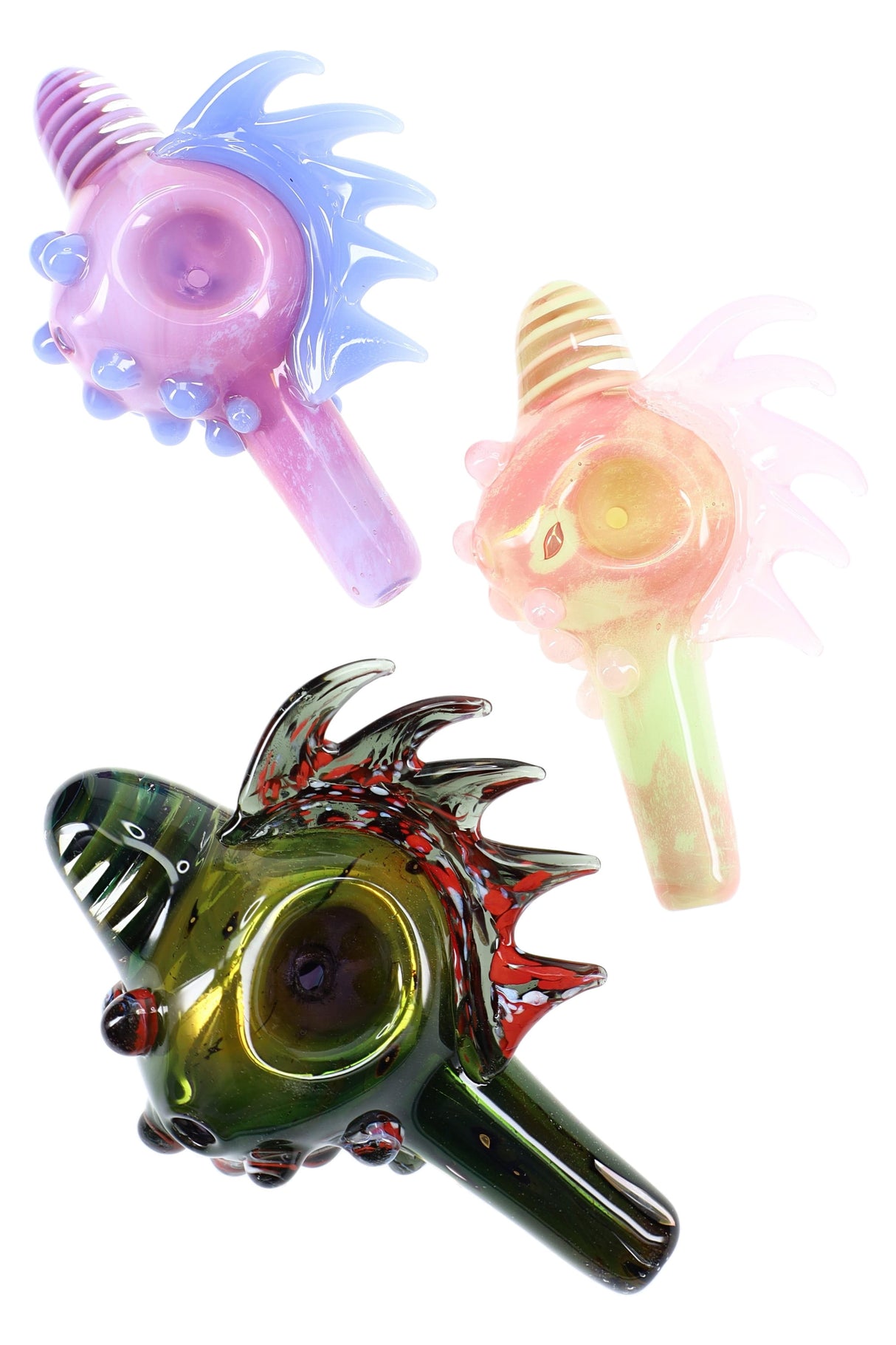 5" Silver Fumed Neon Spiked Glass Art Pipe - P2794