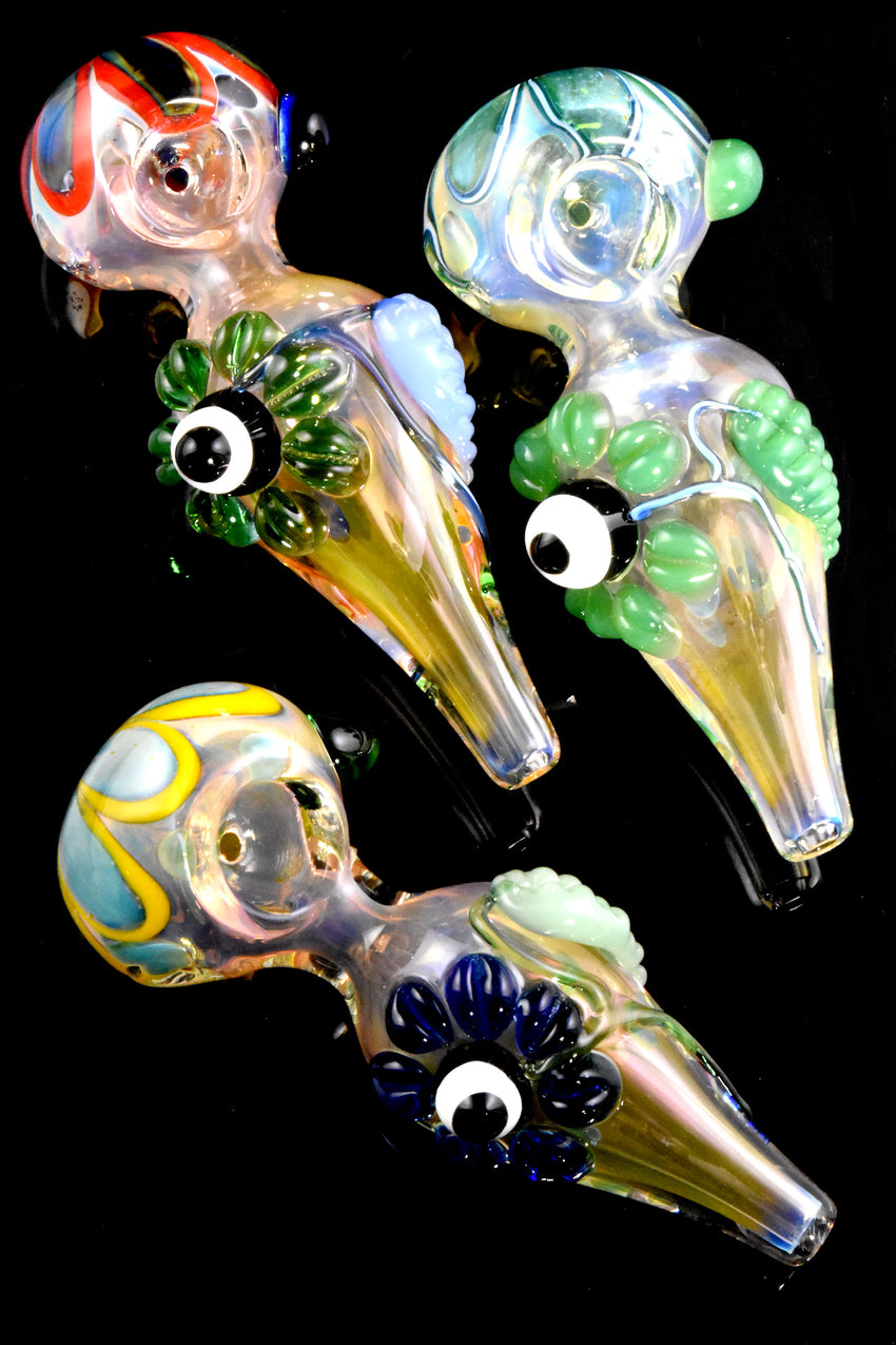 Color Changing Gold Fumed Flower and Leaf Glass Pipe - P2824