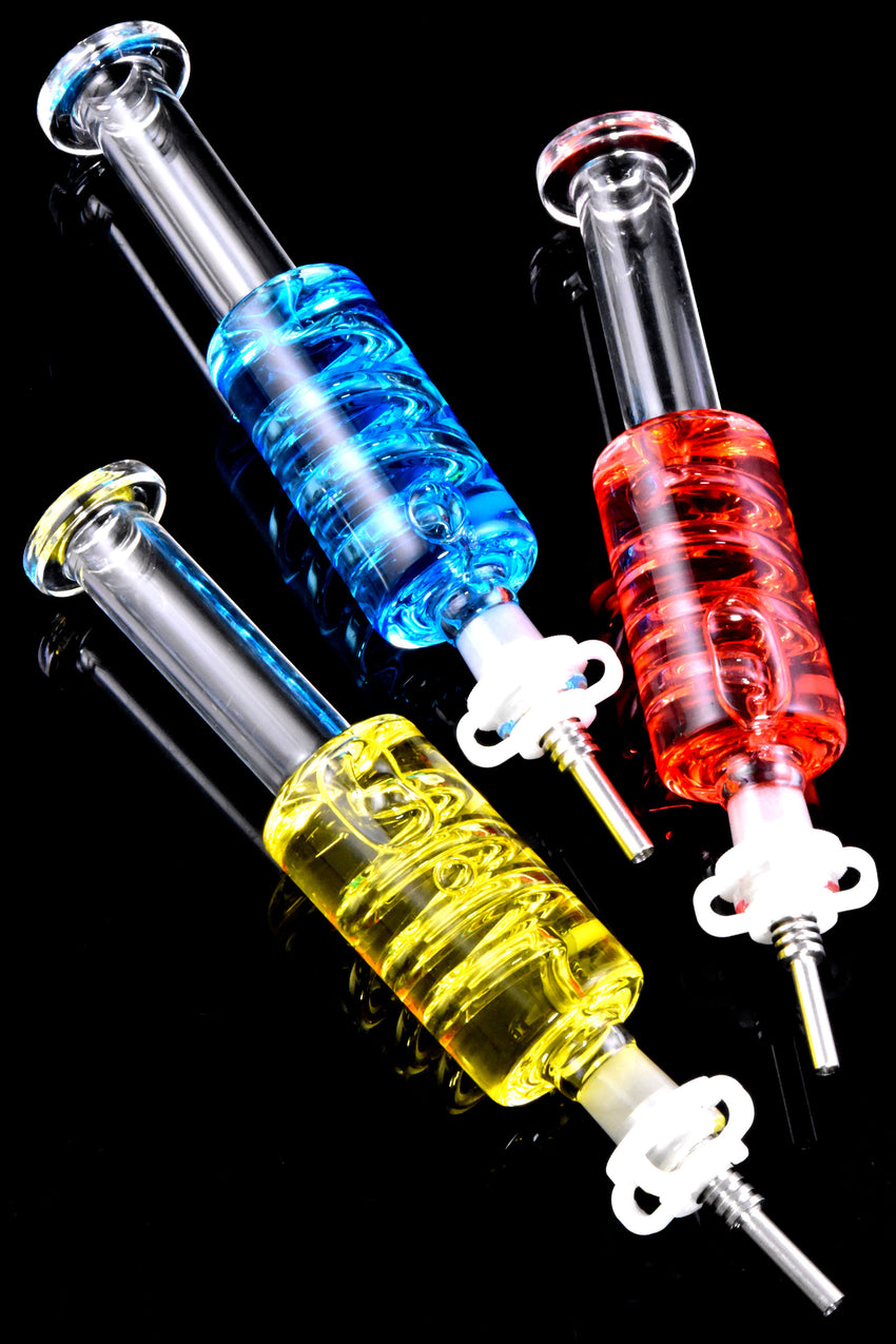 Colorful Fluid Filled Coil Glass Dab Straw - P2828
