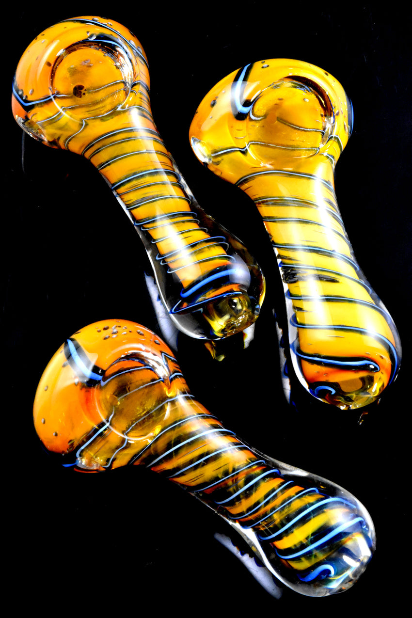 Small Gold Fumed Spiral Striped Glass Pipe - P2829