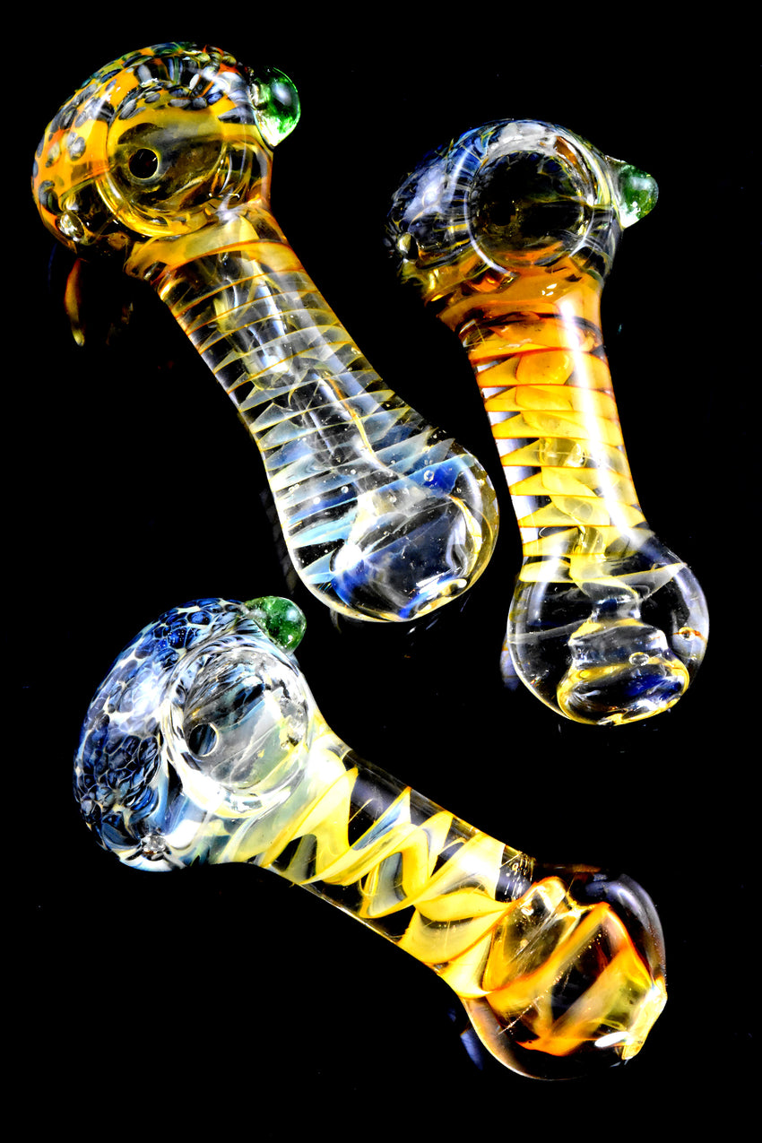 Small Spiral Gold Fumed Frit Glass Pipe - P2830