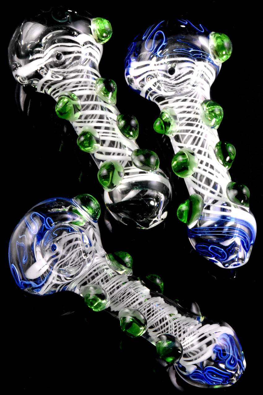 Swirl Striped Marbles Clear Glass Pipe - P2832