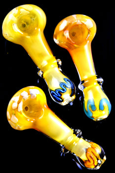 Small Gold Fumed Striped Dot Glass Pipe - P2836