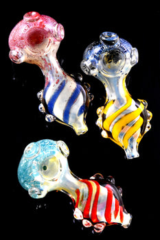 Color Changing Silver Fumed Frit Striped Glass Pipe - P2839