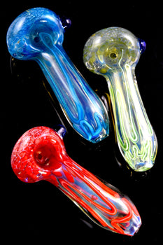 Color Changing Silver Fumed Frit Striped Glass Pipe - P2856