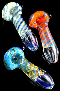 Small Swirl Striped Frit Color Changing Glass Pipe - P2860