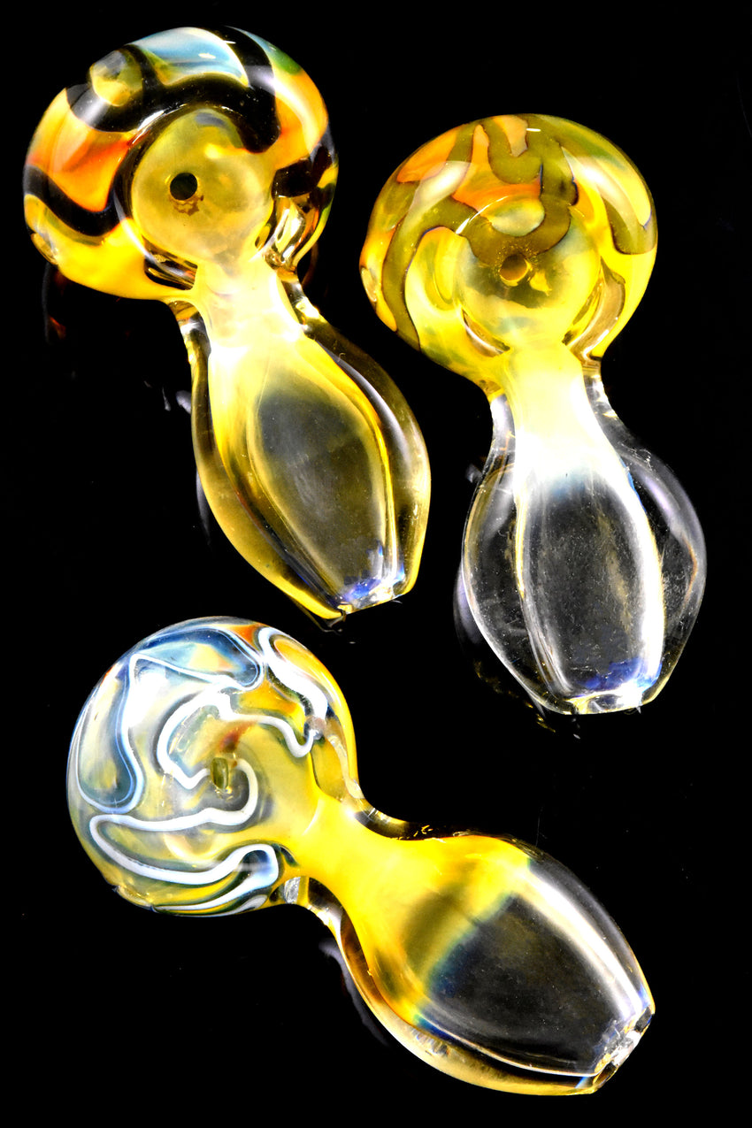 Small Gold Fumed Squiggle Striped Glass Pipe - P2863