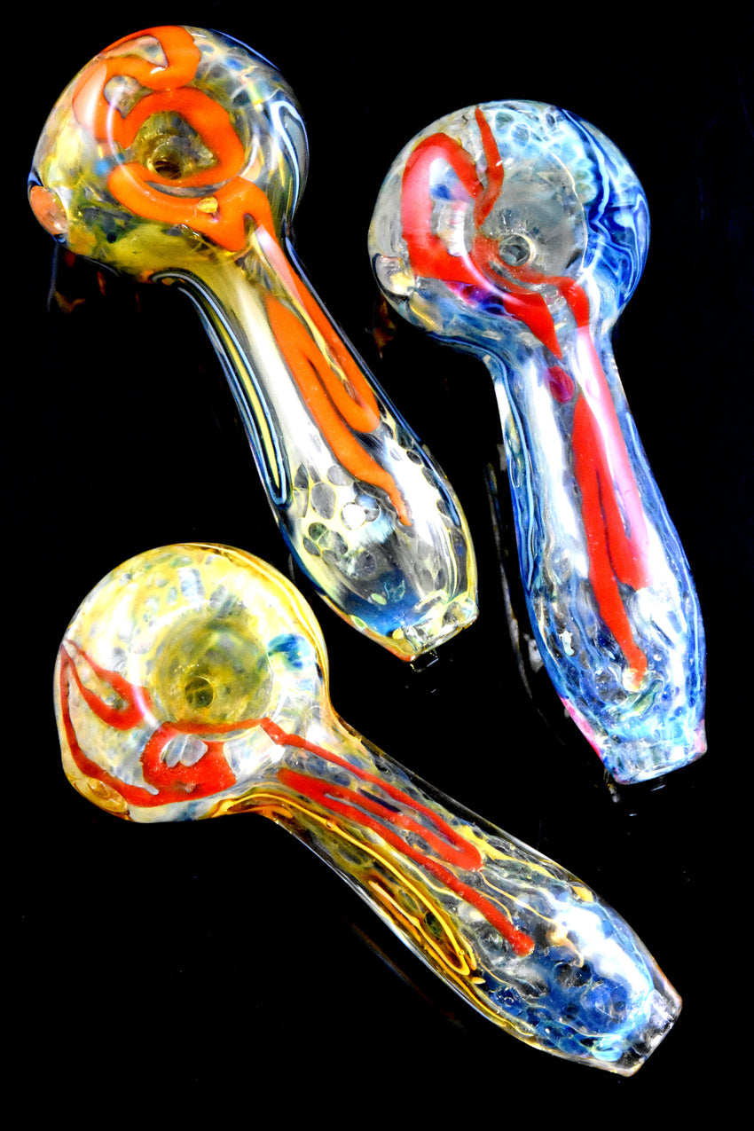 Color Changing Fumed Multicolor Squiggle Striped Glass Pipe - P2864