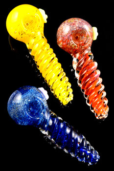 Twisted Silver Fumed Frit Glass Pipe - P2867
