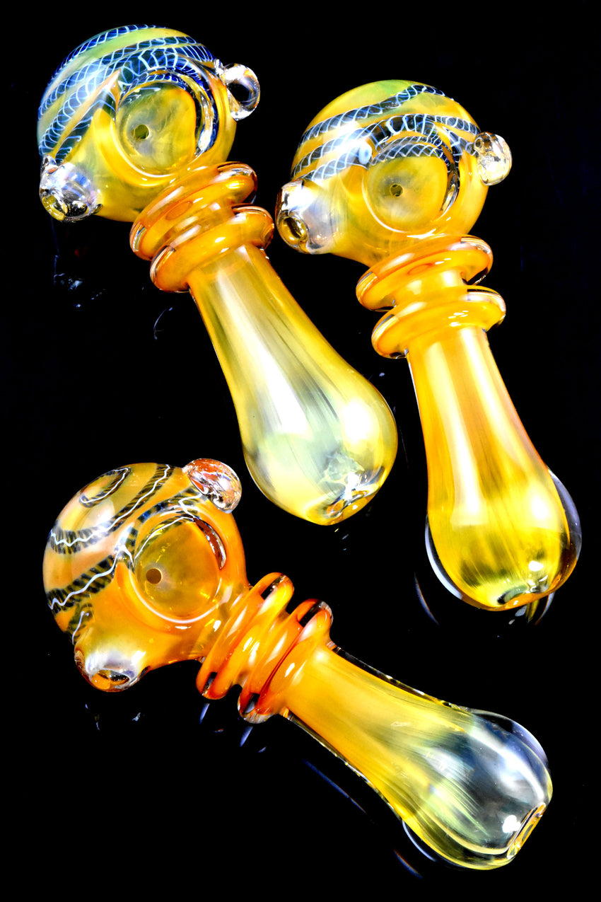 Gold Fumed Striped Rings Glass Pipe - P2868