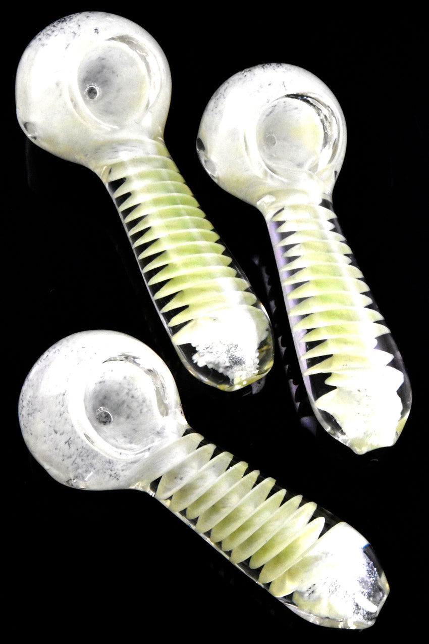 Lime Green Spiral Frit Glass Pipe - P2873