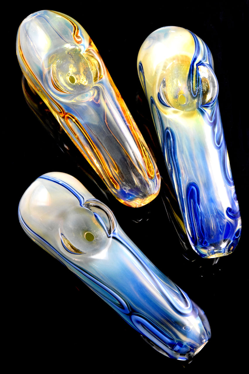 Small Square Color Changing Squiggle Striped Glass Pipe - P2896