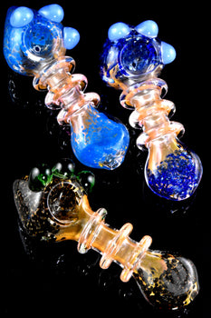 Colorful Frit Gold Fumed Rings Glass Pipe - P2901