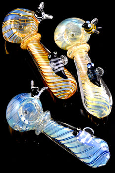 Color Changing Swirl Striped Bee Glass Pipe - P2902