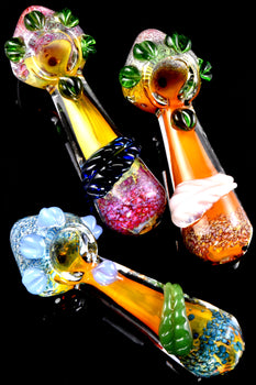 Gold Fumed Frit Color Changing Leaf Glass Pipe - P2913
