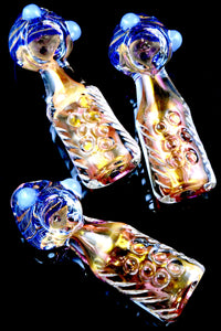 Color Changing Gold Fumed Striped Glass Pipe - P2917