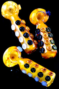 Gold Fumed Multicolor Marbles Glass Pipe - P2918