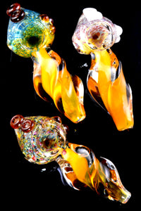 Color Changing Gold Fumed Frit Twisted Glass Pipe - P2920