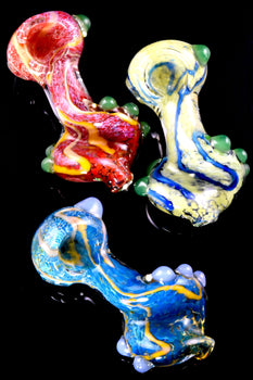 Silver Fumed Frit Squiggle Striped Twisted Glass Pipe - P2921